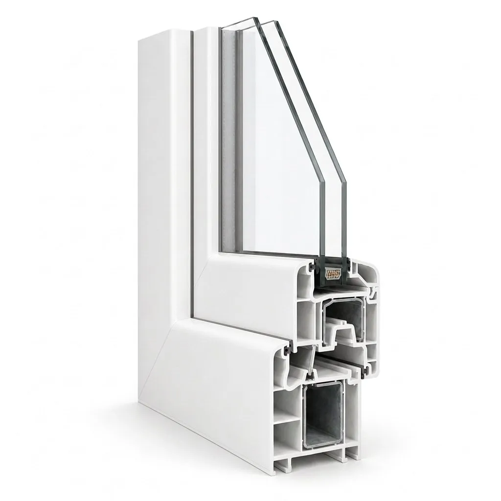uPVC window frame, cut section