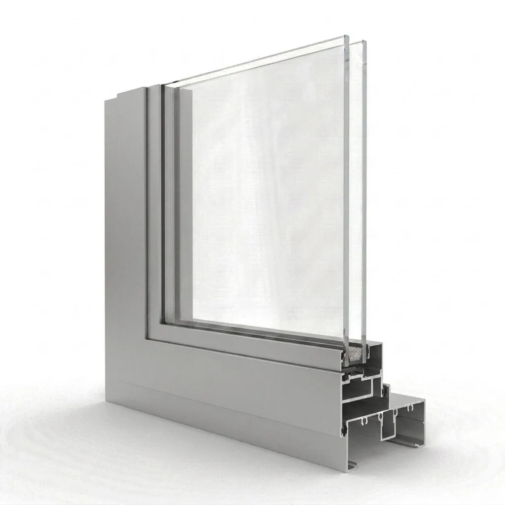 Semi-commercial aluminium window frame, cut section