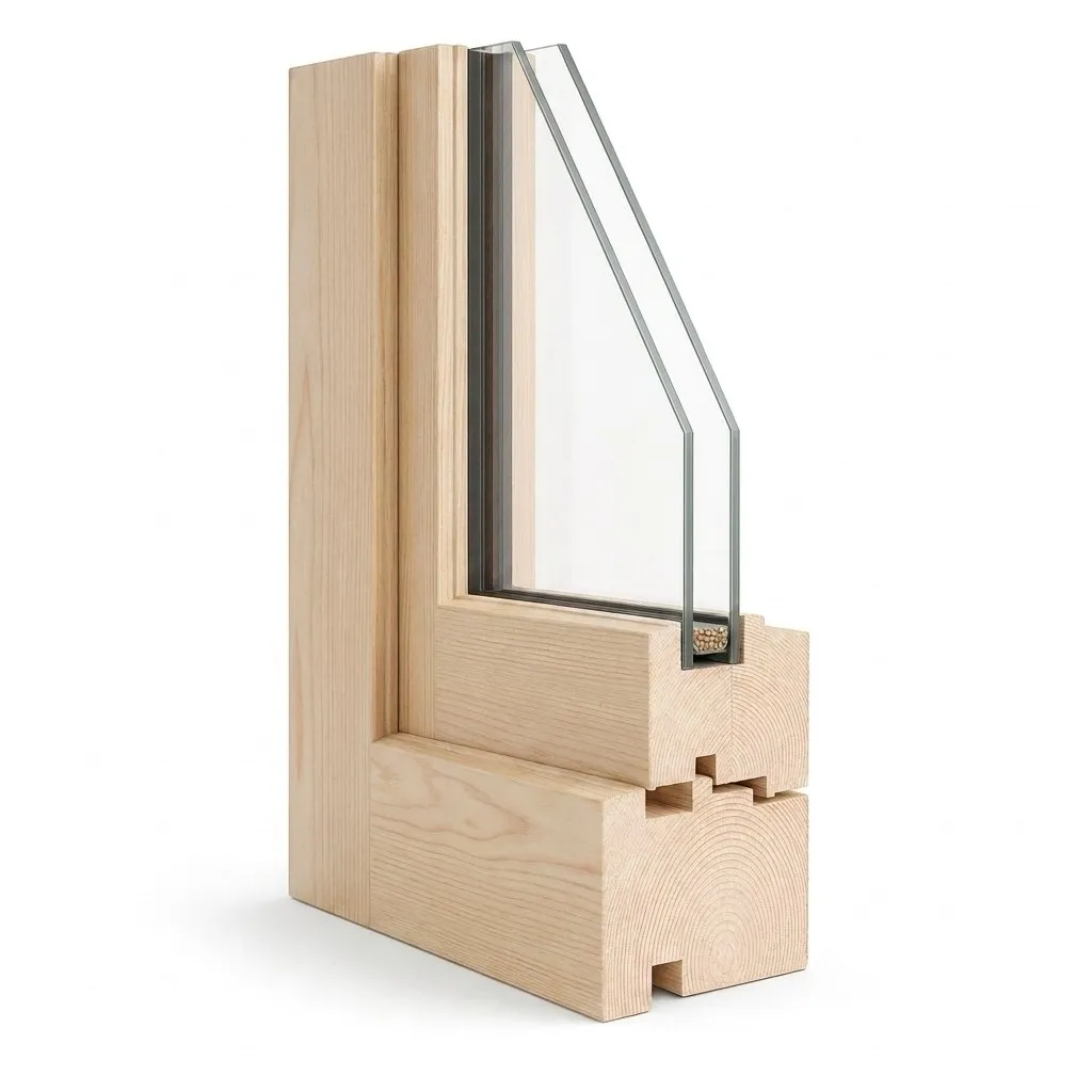 Timber window frame, cut section