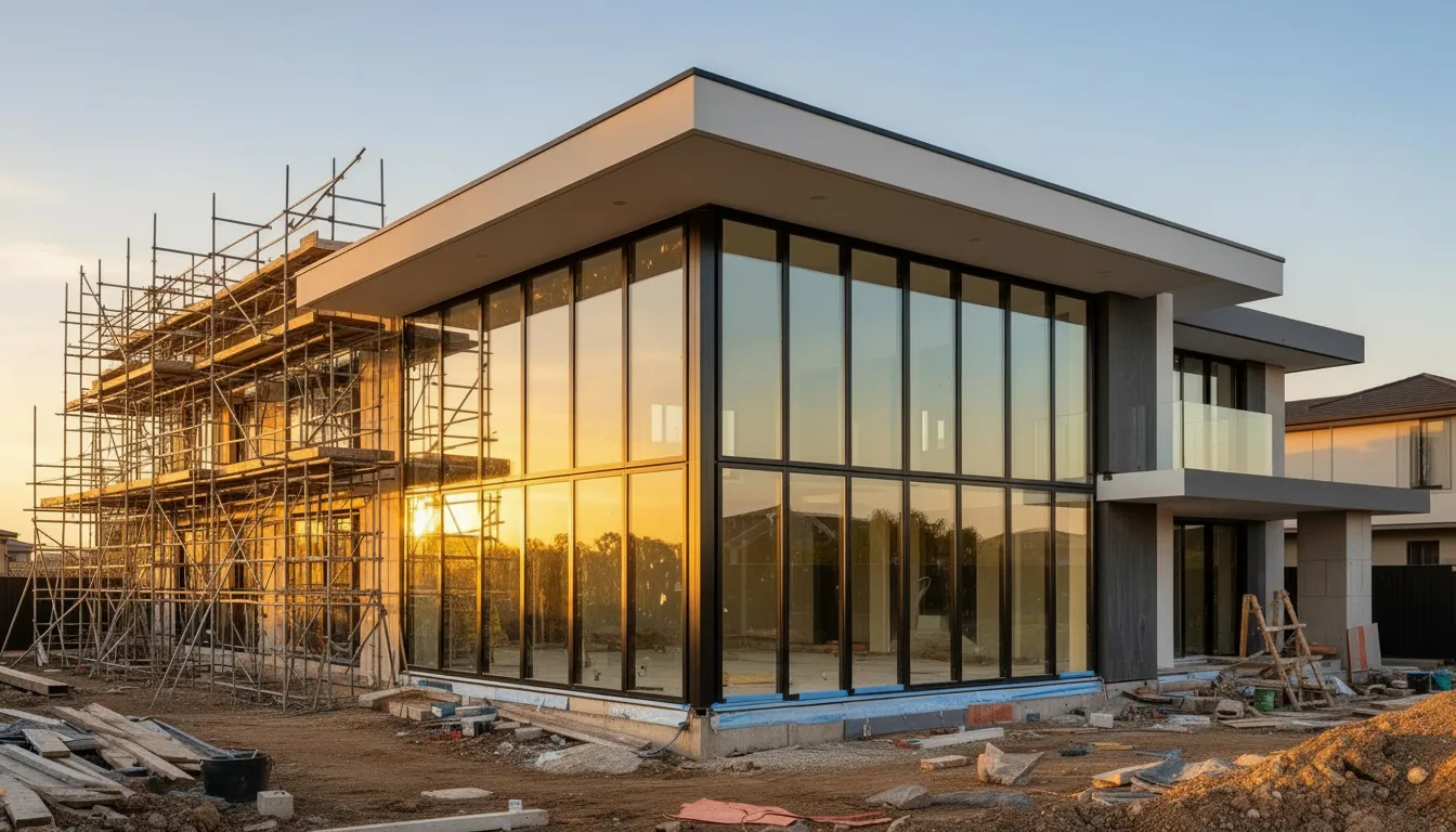 Aluminium window installation on new build construction site in Melbourne